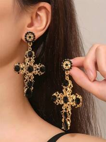 Pendientes de Cruz con Piedras de Imitación Multicolor - Negro - Ver 4
