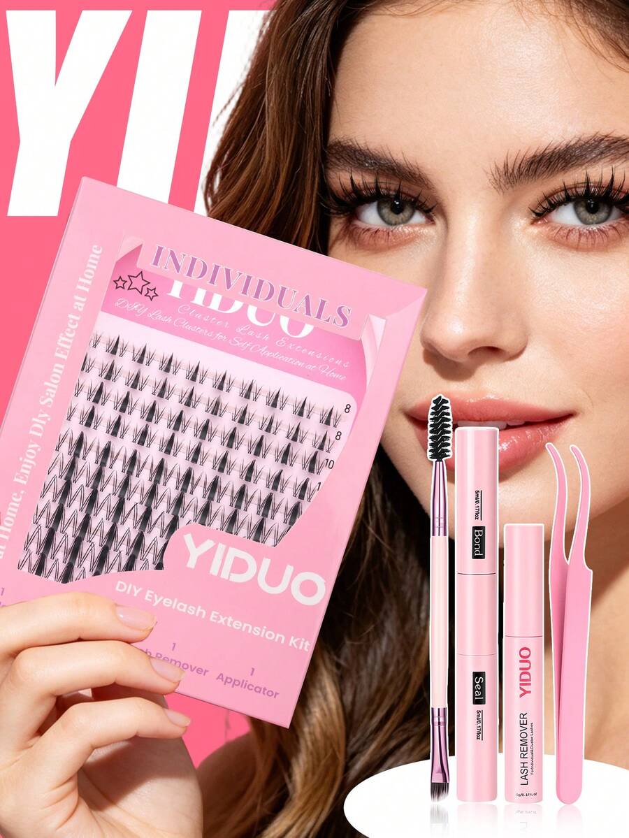 YIDUO Eyelash Cluster Set 1400pcs Cartoon Wet Glossy Soft Fine 40D 50D 60D 80D 9-16mm Continuous Length D Curl Individual Lashes Including Fairy Cartoon Style Lower Lashes Beginner Complete DIY Eyelash Tool Kit - Multicolor - View 1