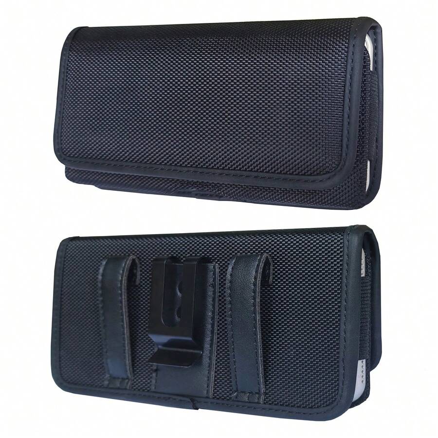 Phone Waist Pouch With Card Slot, Belt Loop Phone Leather Case, Nylon Oxford Fabric Phone Protective Cover - Black - View 1
