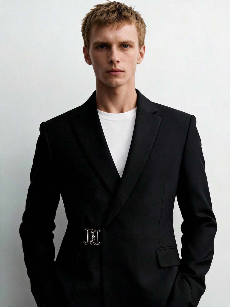 男士修身时尚黑色西装外套,适合婚礼和派对穿着,时尚外套礼服西装外套 - 黑色 - 查看 1
