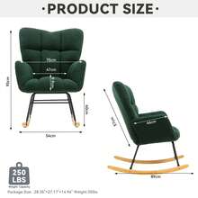Nursing Rocking Chair, Teddy Glider Chair For Nursery, Comfy Living Room Armchairs With High Backrest For Adults - 綠色 - 查看 2