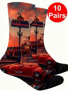 1/5/10 Pairs Multicolor Contrast Pattern Mid-Calf Socks, Fun Crazy Novelty Breathable Socks, Men's Gift, Fashion Preppy Style, Soft And Breathable, Daily Versatile, Sports, Casual Wear, Spring Summer Autumn Winter - Multicolor - View 16