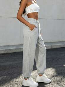 GEMCHO Pantalon de sport à taille élastique et cordon de serrage, convient pour la saison de remise des diplômes, la rentrée scolaire, la tenue de printemps pour les enseignantes - Gris - Voir 9