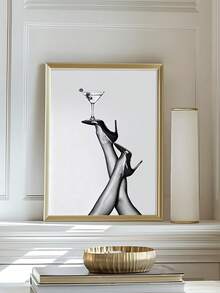 1pc Abstract Fashion Print, Black And White Portrait Sketch Poster, Martini & Heels Print, Ideal Gift,Suitable For Bedroom,Living Room,Kitchen,Wall Arts,Wall Decor,Home Decor,Room Decor,Canvas Wall Art,Posters, Wall Art With Frame, Optional Frame - 1PCS - View 4