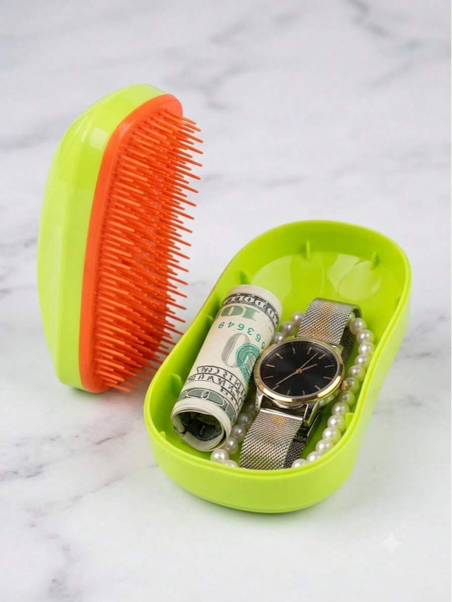 1 buah Kotak Penyimpanan Tersembunyi Kreatif untuk Privasi/Sisir Pijat Rambut, Sisir Pijat Rias Plastik Portabel, Dapat Menyimpan dan Memindahkan Barang dengan Aman - A - View 1