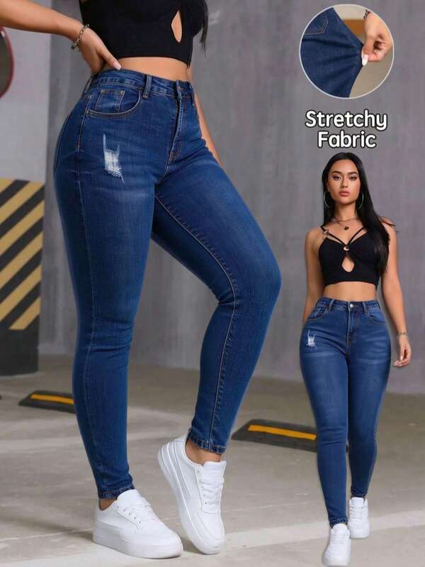 Jeans ajustados para mujer con roturas y diseño que realza la figura
