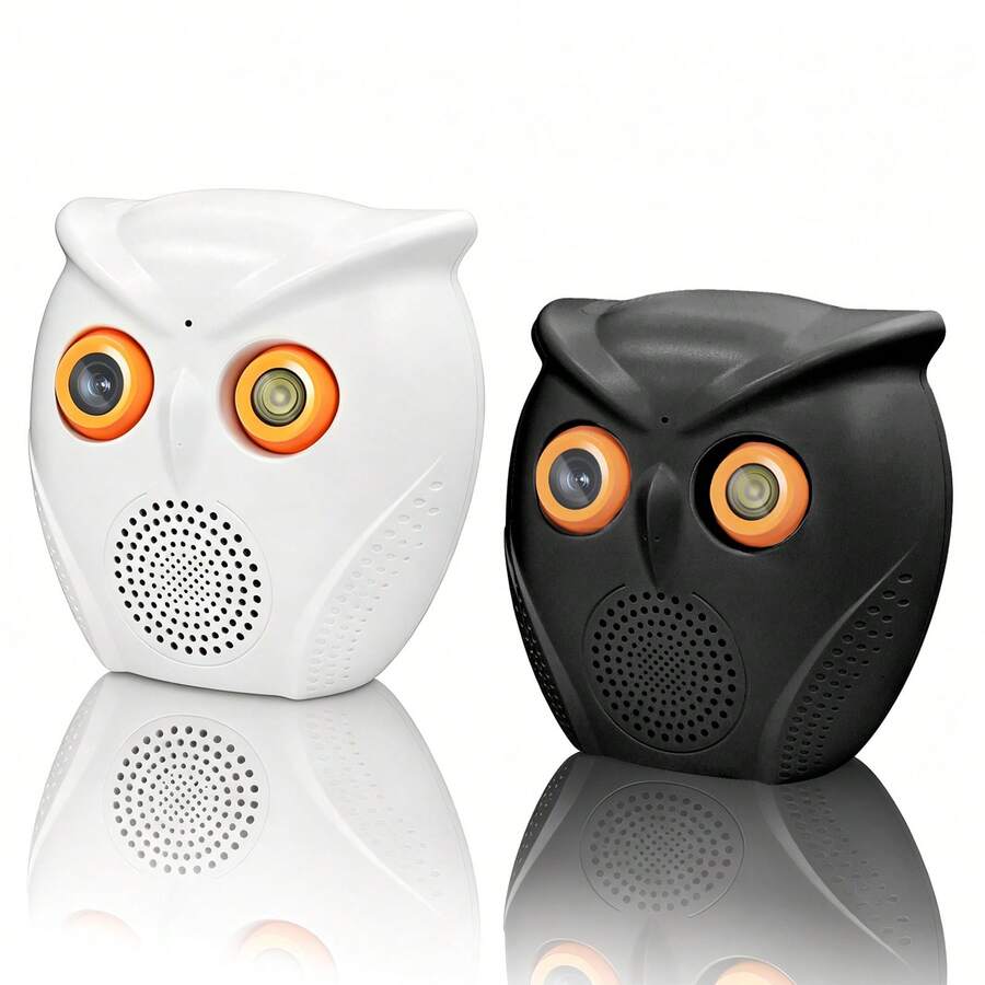 Caméra de surveillance - Design unique de hibou, vision nocturne couleur intelligente, alarme sonore et lumineuse IA, notification de détection de mouvement via application gratuite - Noir et Blanc - View 1