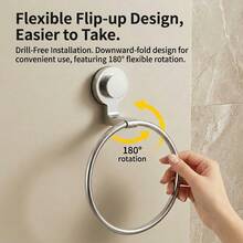 1pc Vacuum Suction Cup Towel Ring, No-Drill Installation, Bathroom Towel Rack, Wall-Mounted Towel Rack, Handheld Towel Rack, Bathroom Accessory, 304 Stainless Steel Ring, Removable And Reusable - Silver - View 6