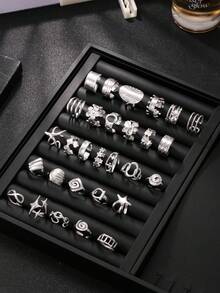 5/10/15/20/40/60pcs Set Stainless Steel Open Ring Assorted Styles Random Box, Including Snake Ring, Geometric Pattern Ring, Star Ring, Cross Ring, Essential For New Year, Valentine's Day Gift, Everyday Wear - Silver - View 6