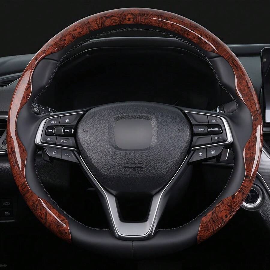 1pc Lightweight Non-Slip Steering Wheel Cover - Faux Mahogany Pattern + Embedded Easy Installation + No Inner Ring; For Car/Pickup/SUV/MPV/Van/D-Shape/O-Shape/Round Steering Wheel