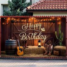 1pc Wild West Theme Birthday Backdrop Banner, Country Barn Cactus Guitar Design, Birthday Party Decoration, Home Background Wall Decor, Indoor Outdoor Garden Patio Decoration, Photography Background - A - View 5