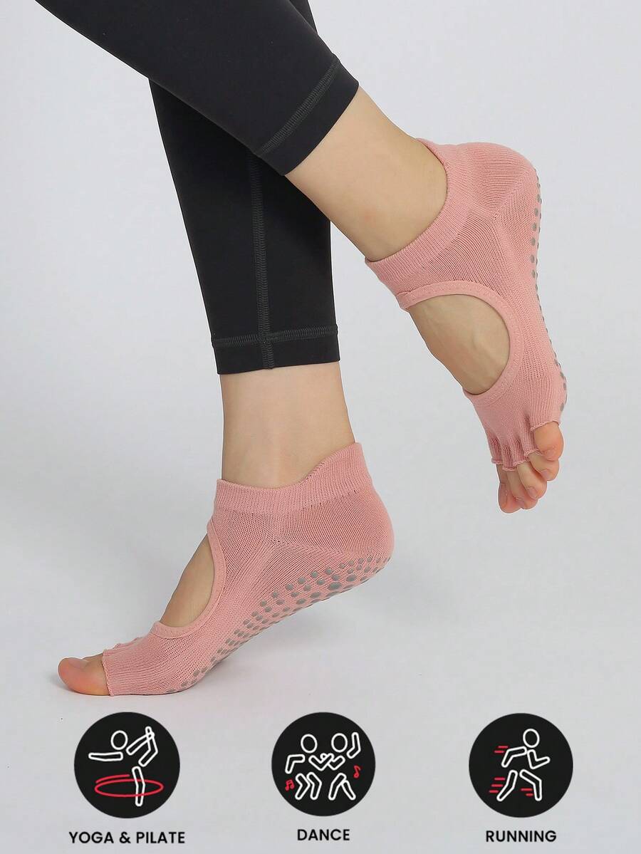 Toe And Foot Exposed Low-Cut Non-Slip Comfortable Yoga Socks, Indoor Sports Protective Socks - Pink - View 1