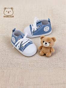RABEISIR Toddler Bear Design Canvas Lace-Up Pre-Walker Shoes, Infant's First Walking Shoes, Indoor & Outdoor Stylish Outfit, Spring & Autumn - Baby Blue - View 6