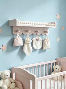 12//3pcs Wavy Edge Wooden Floating Shelves With Beaded Hanging Rod And 4 Hooks, Baby Room Wall Storage Rack, Suitable For Bibs, Hats And Decorations - Multicolor - View 1