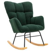 Nursing Rocking Chair, Teddy Glider Chair For Nursery, Comfy Living Room Armchairs With High Backrest For Adults - 綠色 - 查看 8