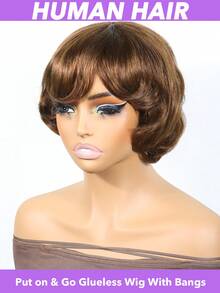 Peruca Curta Pixie Marrom Claro, Densidade 180%, Perucas Curtas Soltas Sem Cola Com Franja, Touca de Rede Rosa, Aparência Natural Feita à Máquina, Perucas de Cabelo Curto, Peça de Cabelo Diária, Peça de Cabelo Elegante 4 Polegadas #4 - S4 - Visão 4
