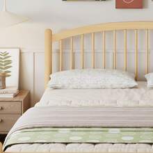 Letto in legno massello, design semplice e minimalista, testiera classica a doghe, robusta base a doghe, letto singolo universale, colore naturale, 140 x 200 cm. - Beige + Colori naturali - Visualizzare 5