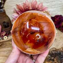 Bohemian Style - 1pc Elegant Natural Red Agate Sphere - Red Agate Quartz Ball With Geode, Suitable For Home Decor And Unique Holiday Gift, Perfect For Crystal Craft Collection - Red and White - View 11