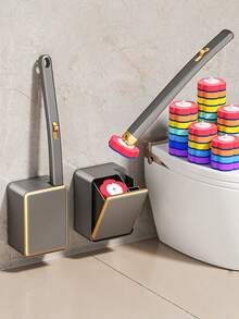 1 Set Elegant Gun Gray Bathroom Toilet Cleaning Kit With Disposable Replaceable Brush Head Toilet Cleaning System, Multi-Functional Bathroom Toilet Brush Set, Summer Bathroom Decor, Bathroom Cleaning Tools, Summer Pool Cleaning Tools - Multiple Styles - View 2