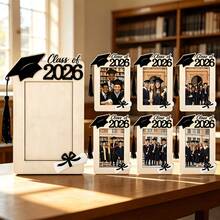 1pc Graduation Season Wooden Photo Frame Ornament, Replaceable Photo Standing Display Rack For Graduates, Desktop Atmosphere Decor - Black - View 2