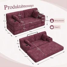 Two-Seater Sofa Bed In Compressed Corduroy, High Back, Metal Frame, High-Density Foam, Two Cup Holders And Four Side Pockets, Ideal For Living Rooms And Small Spaces, Dark Grey - Red - View 3