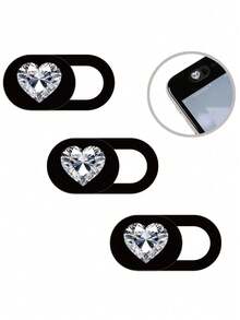1/3/5pcs Silver Heart Stone Printed Camera Lens Cover, Suitable For Phone And Computer Lenses, Waterproof, Shockproof, Anti-Drop, Anti-Scratch, Anti-Fingerprint Full Coverage - Multicolor - View 1