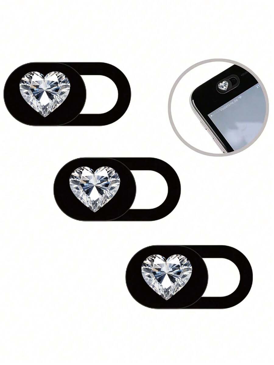1/3/5pcs Silver Heart Stone Printed Camera Lens Cover, Suitable For Phone And Computer Lenses, Waterproof, Shockproof, Anti-Drop, Anti-Scratch, Anti-Fingerprint Full Coverage - Multicolor - View 1