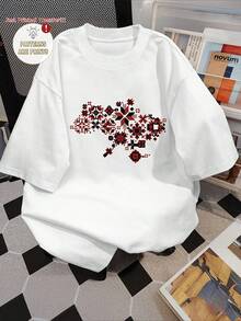 Nueva camiseta informal de manga corta con cuello redondo y estampado bohemio vintage para mujer, color blanco, colección primavera/verano 2026. - Blanco - Ver 1