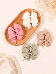 12 piezas Clips para el cabello con lazo de cinta de satén acanalada en forma de V con cola de golondrina hechos a mano para niñas, adecuados para uso diario - Multicolor - Ver 5