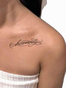 1 pieza Pegatina de tatuaje temporal con patrón "Celestial" escrito a mano, con un diseño de tatuaje realista. Adecuado para viajes diarios, festivales de música, juegos, regalos de graduación. Dura de 3 a 5 días. - Negro - Ver 5