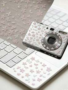 1pc Iridescent Pearlescent Sakura Heart Decorative Sticker, Self-Adhesive Waterproof Cherry Blossom Petal Decal For Camera, Phone Case, Laptop, Water Bottle, DIY Decoration Material School Supplies - Pink Cherry Blossom Petals - View 2