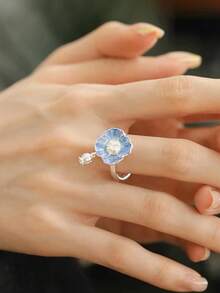 1 pieza Anillo floral encantador, adecuado para mujeres, perfecto para boda, compromiso, fiesta de aniversario, regalo del Día de San Valentín - 1# - Ver 2