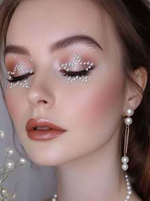 2 Peças/Pacote Adesivos de Strass Aurora Brilhante em Formato de Coração, Coração Vazado, Estrela e Múltiplas Formas, Adesivos de Cristal 3D, Adesivos de Maquiagem de Palco Prata Branco, Decoração de Maquiagem de Olhos com Glitter Sem Cola - Multicolorido - Visão 6