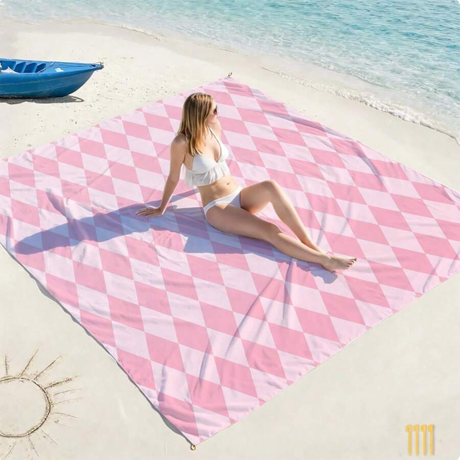1pc Extra Large Sand-Proof Quick-Dry Beach Towel Mat, Suitable For 1-3 Adults - Lightweight, Durable Polyester Fabric - Perfect For Travel, Camping, Hiking And Leisure Beach Time, Beach Mat, Picnic Mat, Camping Ground Cover - Multicolor - View 1