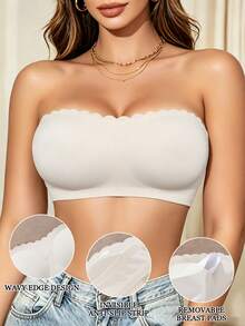 Women'S Strapless Push Up Bandeau Tube Top Underwear Sexy Cross Design Removable Pads Bride Lingerie Set It Suitable For Wedding Dates Party - White - View 3