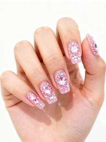 24 piezas de strass rosa para decoración de arte de uñas, resina con parte posterior plana, strass de gelatina DIY para ropa y gemas de uñas - Rosa - Ver 5