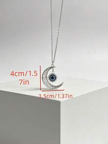 1PC Metal Blue Eye Car Hanging Ornament - Crescent Moon Shaped Exquisite Design Car Rearview Mirror Decoration, Fashionable And Durable Car Interior Accessory - A - View 2