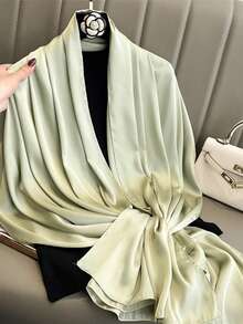 1pc Women's Bohemian Style Classic Solid Color Smooth Satin Scarf, Casual Autumn Shawl Sun Protection Headscarf, Suitable For Daily Use - Pale Green - View 4