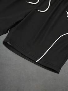 Herren Sommer Lässig Shorts, einfarbige Strand Shorts, bedruckte Shorts mit Kordelzug Taille - Schwarz - Übersicht 5