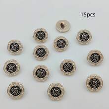 15 Stück/1,8 cm modische personalisierte minimalistische vielseitige runde schwarze & goldene Strass-Kunststoffknöpfe, luxuriöse goldene Blumen-Geometrie-Muster-Knöpfe, europäischer & amerikanischer Stil hochwertig vintage elegant vielseitig Strass-goldrandige Knöpfe, hochwertige DIY-Nähknöpfe - 15 Stück/1,8 cm Vintage-Blumen-Strassknöpfe - Übersicht 13