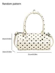 Niche Design With Contrasting Polka Dot Cylindrical Handbag, Fashionable Classic And Simple Dual Handle Shoulder Bag, Suitable For Shopping And Dating - Multicolor - View 5