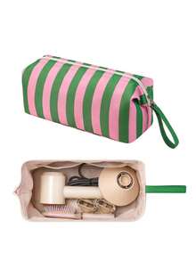1pc Colorful Striped Print Hair Dryer Storage Bag Curling Iron Pouch With Inner Pocket, Travel Hair Styling Tool Bag Carrying Case Makeup Bag, Gift - Multicolor - View 15
