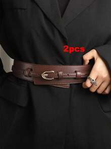 Minimalist Metal Buckle Belt, Suitable For Jackets And Dresses, Dual-Purpose: Halloween, Summer, Back To School, Autumn - Coffee - View 12