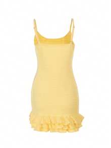 Women's Summer Yellow Fashion Textured Fabric Vacation Ruffle Strap Elegant Dress - Yellow - View 7