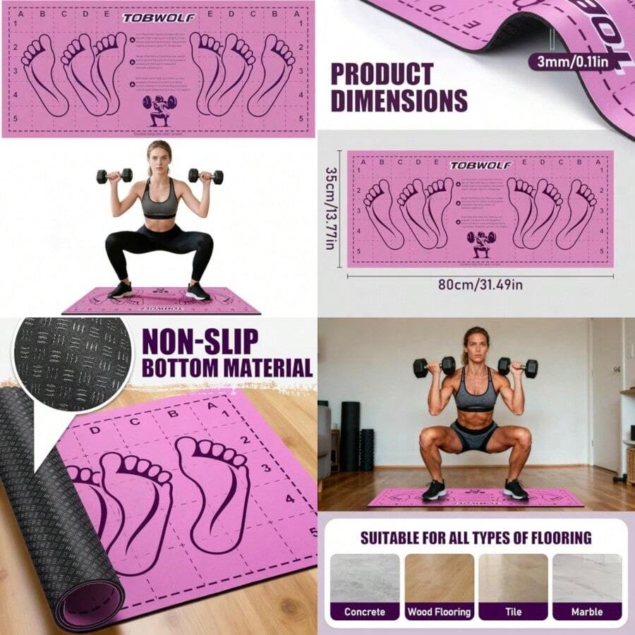 31.5'' X 13.8'' Non-Slip Squat Mat With Feet Position, Pro-Grade Exercise Mat Great For Squats, Leg And Lunges, Improving Muscle Activation, Versatility, Ideal For Home Fitness Enthusiasts - Pink - View 1