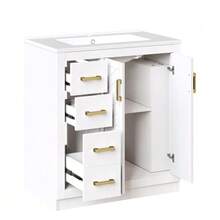 Bathroom Vanity Unit With 3 Drawers And A Side Shelf, Offering Ample Storage Space, Soft-Close Hinges And A Ceramic Basin, 76.5 * 46.5 * 84.5 Cm, White - White 1 - View 10