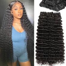 Uveous Deep Wave Human Hair Bundles 12A Brazilian Raw Unprocessed Virgin Hair Double Weft Hair Extensions Wet And Wavy Deep Curly Water Wave Human Hair Thick Full Natural Black Hair For Women 1/3/4 Bundles Pack - Natural Black - View 2