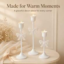 3pcs/6pcs Romantic White Candle Holders, Bow-Knot Conical Candle Holders, Elegant Stand Decoration For Dining Table Centerpiece, Suitable For Dining Table Party Decoration, Home Gathering Tabletop Decoration, Wedding Venue Decoration And More (Candles Not Included) - Multicolor - View 6