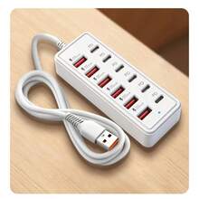 Upgraded 12-Port USB Fast Charging Station - 6*Type-C PD + 6*USB-A, Each Port Up To 25W Max Output, Compact Design, High-Speed Charging, Suitable For Laptops/Tablets/Multiple Devices, A Fast Charger Designed For Multi-Device, Workspace Power Hub - View 9