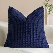 1pc/2pcs Bohemian Striped Throw Pillow Cover (Pillow Insert Not Included), Soft Plush Corduroy Solid Color Decorative Square Pillow Case, Suitable For Holiday, Sofa, Bedroom, Bed, All Seasons Use. - Royal Blue - View 17